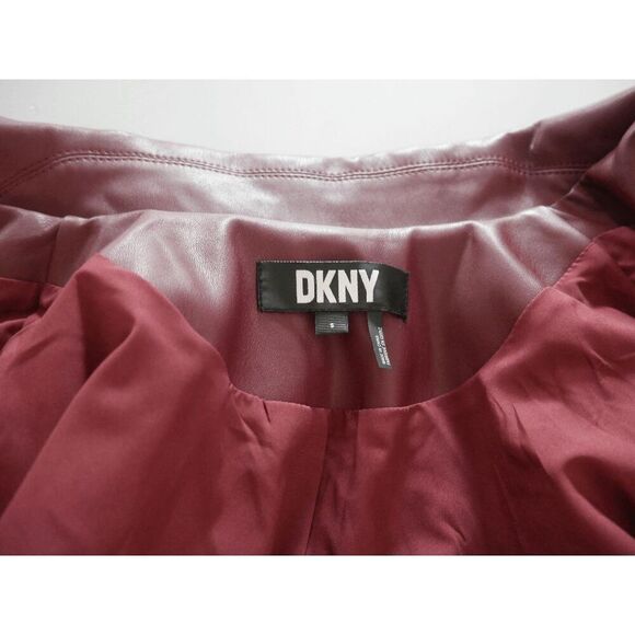 DKNY Women's Faux Leather Motorcycle Jacket Cabernet Size S - Picture 6 of 7